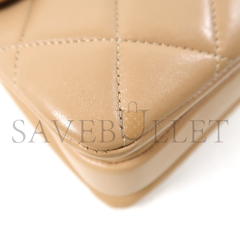 Ch**el cowhide leather chain shoulder gold buckle handle shoulder bag beige (25*17*9cm)